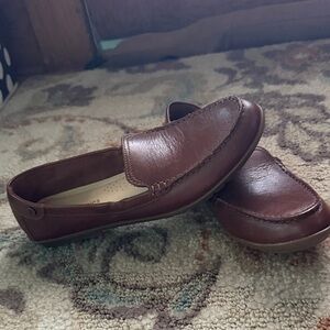Womens Brown Leather Slip-On Loafers